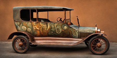3d rendering of an old antique car in a studio setting.の素材