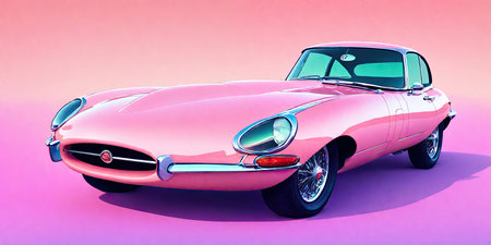 Classic car on a pink background. 3d rendering. Computer digital drawing.の素材