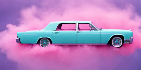 Vintage american car with smoke on the background. 3d renderingの素材