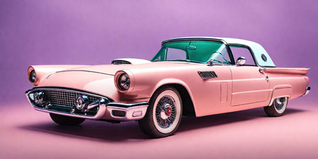 Vintage car on purple background. Retro car. Classic car.の素材