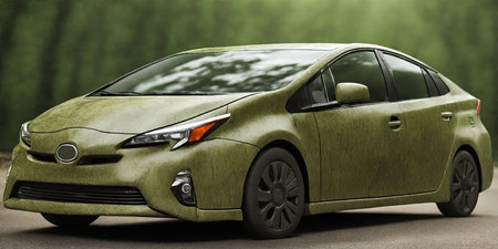 Modern green city car with blank surface for your creative design. 3D renderingの素材