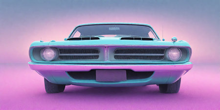 Vintage american car on a purple background. 3d renderingの素材