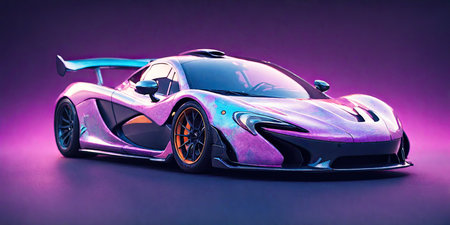 Luxury sports car on a dark background. 3d renderingの素材