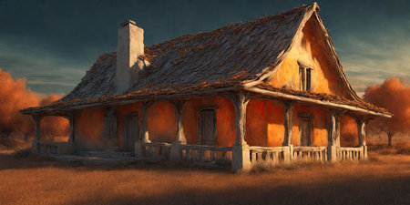 Old house in the countryside, 3d rendering. Computer digital drawing.の素材