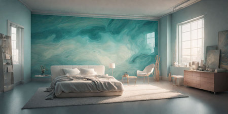 3d rendering of a blue bedroom interior design with a blue wallの素材