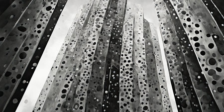 Abstract 3d rendering of metal structure with holes. Futuristic background.の素材