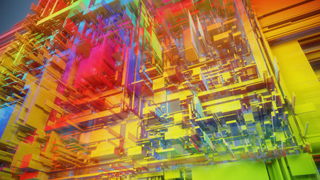 Abstract 3d rendering of chaotic structure. Futuristic background design.の写真素材