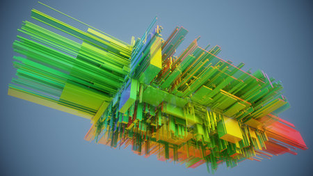 3D rendering of abstract geometric composition,digital art works. Computer generated graphics.の写真素材