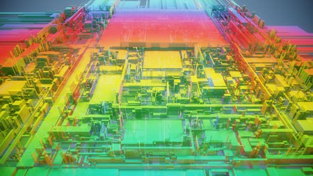 3d render of abstract technology background. High tech circuit board conceptの写真素材