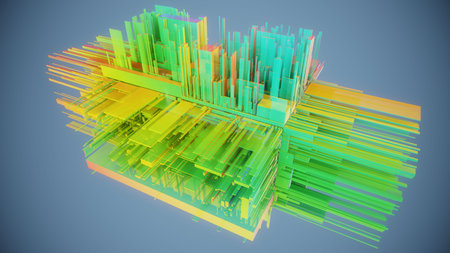Abstract 3d rendering of chaotic colorful shapes. Futuristic background.の写真素材