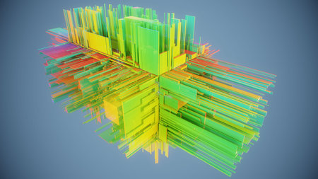 Abstract 3d rendering of chaotic colorful shapes. Futuristic background.の写真素材