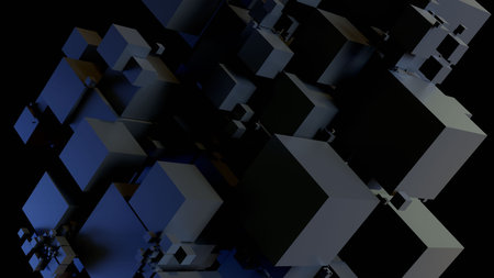 Abstract 3d rendering of chaotic geometric shapes. Bauhaus style background.の写真素材