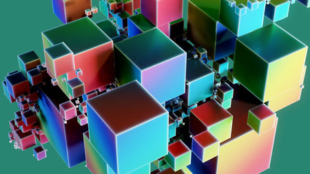 abstract 3d illustration of multicolored cubes, digital backgroundの写真素材