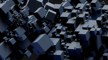 Abstract 3d rendering of chaotic cubes. Futuristic background design.の写真素材