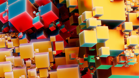 abstract 3d illustration of colorful cubes, geometric shapes, backgroundの写真素材