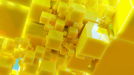 Abstract 3d rendering of chaotic geometric shapes. Reflective surface with random size blocks. Reflective surface with chaotic structureの写真素材