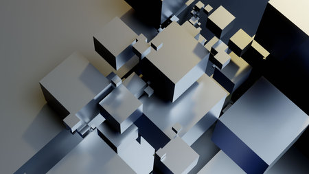Abstract 3d rendering of chaotic geometric shapes. Reflective surface. Reflective surface.の写真素材