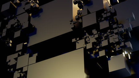 Abstract 3d rendering of chaotic geometric shapes. Reflective surface.の写真素材