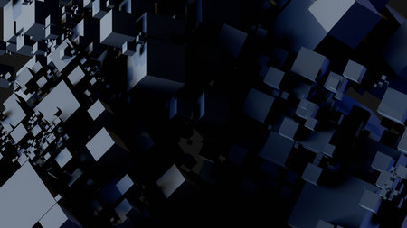 Abstract 3d rendering of chaotic geometric shapes. Background with cubes.