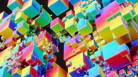 abstract 3d illustration of colorful cubes background, digitally generated imageの写真素材
