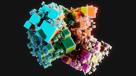 Abstract 3d rendering of chaotic geometric shapes. Colorful chaotic fractal composition. 3D render illustration.の写真素材