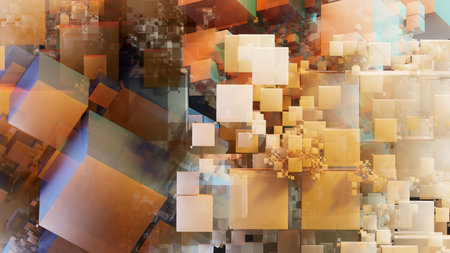 Abstract 3d rendering of geometric shapes. Technology background with cubes.の写真素材