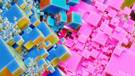 abstract background with cubes in blue and pink colors. 3d illustrationの写真素材