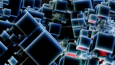 abstract background with blue and red squares, digitally generated image.の写真素材