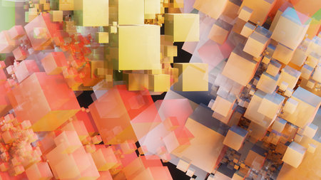 Abstract 3d rendering of chaotic geometric shapes. Colorful background with cubes. Futuristic design.の写真素材