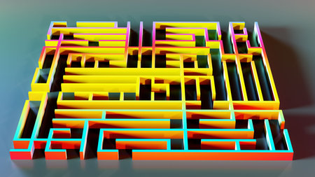 Maze, 3d render of a maze on a dark backgroundの写真素材