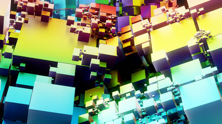 abstract 3d illustration of colorful background with some squares in itの写真素材