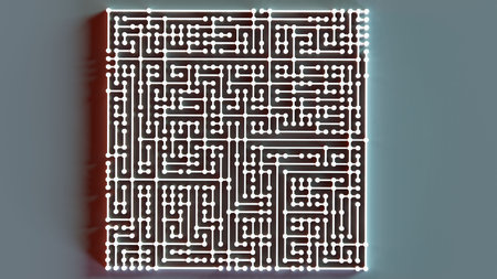 Maze with light in the center. 3D rendering illustration.の写真素材