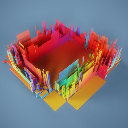Abstract background with 3d cubes and rectangles in different colors.の写真素材