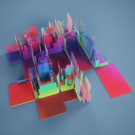 abstract 3d illustration of colorful skyscrapers in modern styleの写真素材