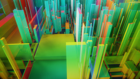 3d rendering of abstract geometric shapes in virtual space. Computer generated image.の写真素材