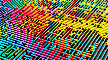 Colorful maze, labyrinth, 3d rendering. Computer digital drawing.の写真素材