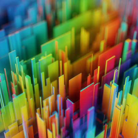 abstract 3d illustration of colorful background with lines and bokehの写真素材