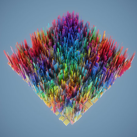 Abstract 3d rendering of chaotic colorful cubes. Computer generated illustration.の写真素材