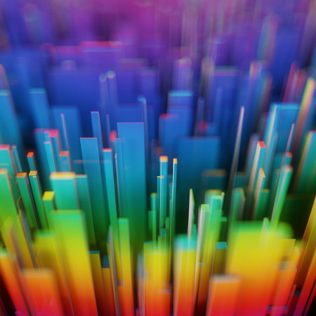 Abstract colorful background with sharp lines and bokeh effect. 3d renderの写真素材