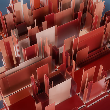 abstract background with 3d cubes and rectangles in red colorsの写真素材