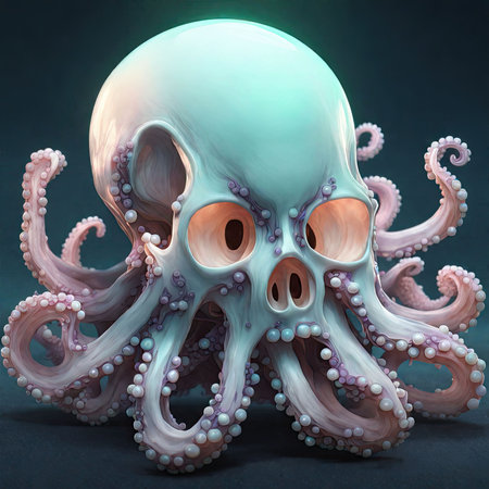 Octopus on a dark background. 3d rendering, 3d illustration.の素材