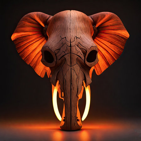 Elephant skull with red flame on black background. 3D renderingの素材