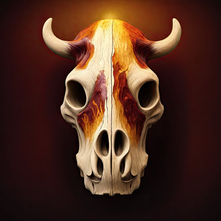 Skull of a bull on a dark background. Illustration.の素材