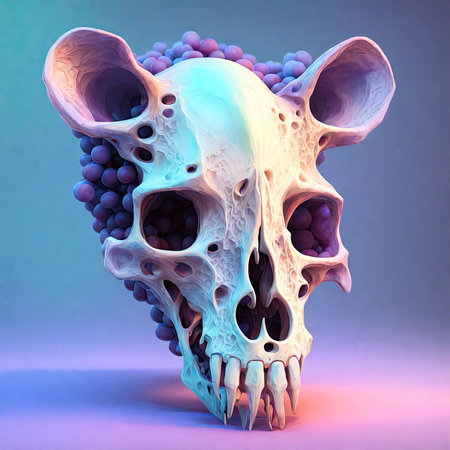 3d rendering of a human skeleton with a lot of bacteria insideの素材