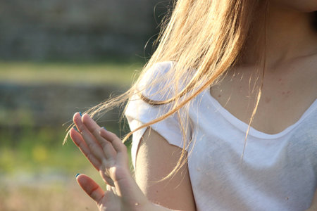 hair care, hairstyle and people conceptの写真素材