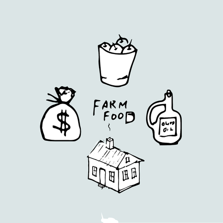 Vector hand drawn template, small business, farm foodのイラスト素材