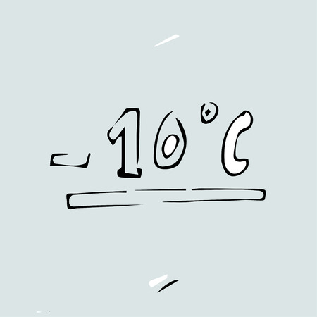 minus ten degrees Celsius, inscription by hand winter, children's styleのイラスト素材