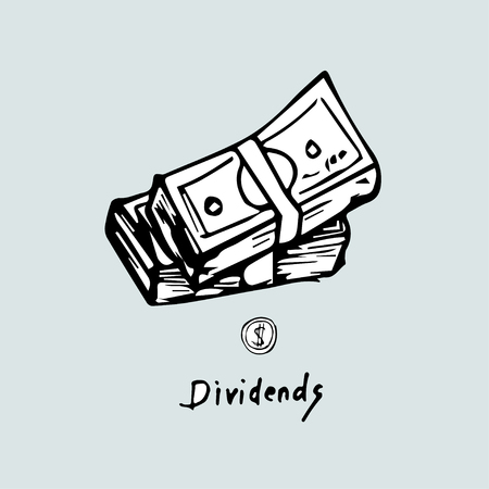 Dividends, freehand drawing wads of money. vector illustrationのイラスト素材