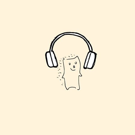 listen to music  hand-drawn concept on a beige backgroundのイラスト素材