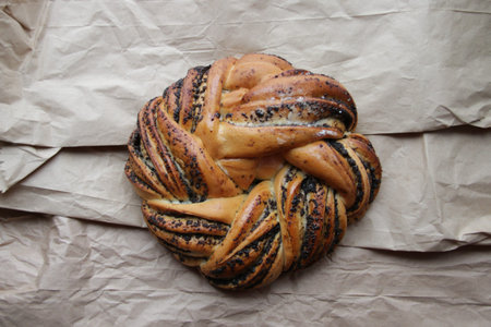 Beautiful sweet pastries on the table in the kitchen.
